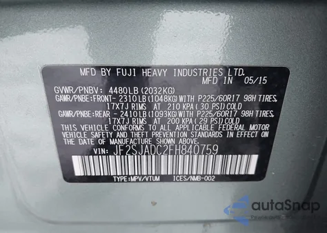 2015 Subaru Forester 2.5I Premium from USA, damaged, VIN JF2SJADC2FH840759